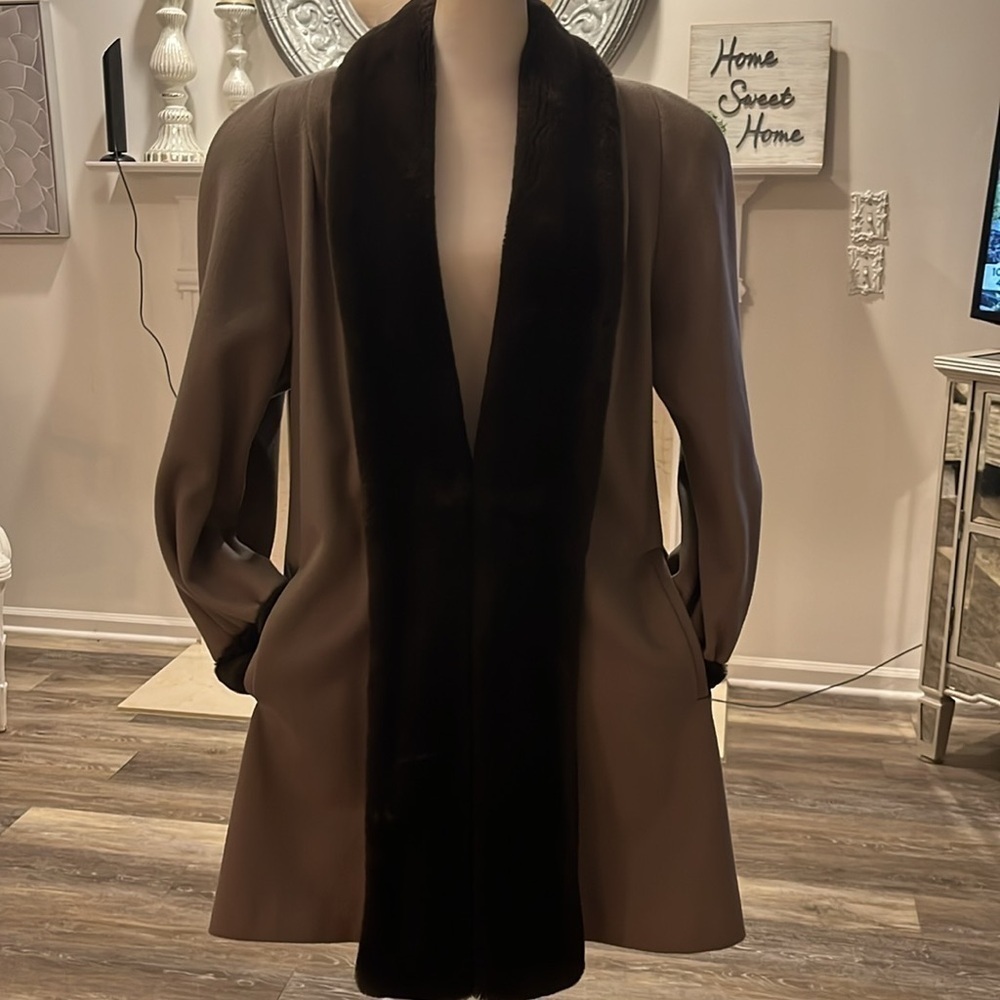 Alorna wool blend faux fur elegant penny lane swing coat vintage USA tan OSFM